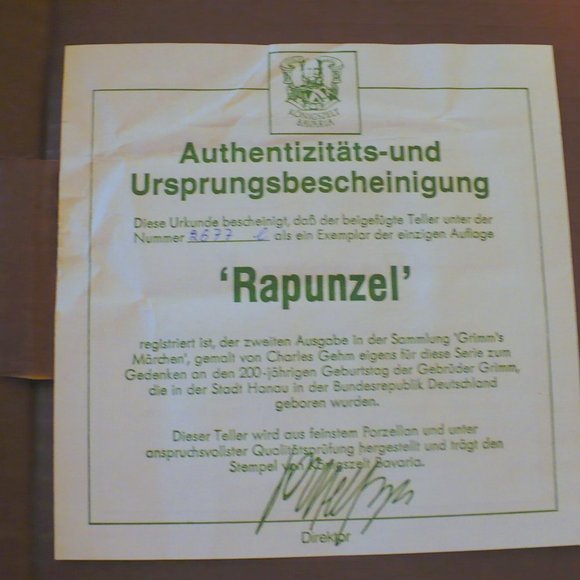 ❤️ Rapunzel Plate 1982 2677e Grimm's  Konigszelt Bavaria Box & Authenticity - Picture 4 of 12
